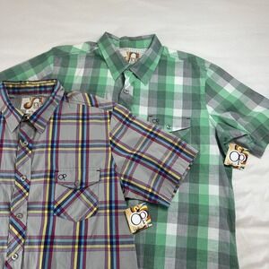 Vintage Ocean Pacific Mens XL Short Sleeve Button Up Shirt Pocket Plaid NWT‎ X 2